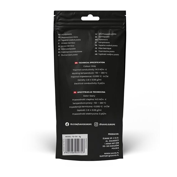 Savio TG-04 4g heat sink compound Thermal paste 14.5 W/m·K - CPU Coolers & Pastes - CPU & Cooling - Techbox
