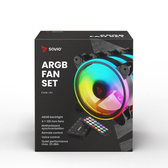 SAVIO FAN-01 4-pack 120mm ARGB fan including controller and remote control - Fans - PC Cases & Accessories - Techbox