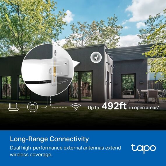 TP-Link Outdoor Pan/Tilt Security Wi-Fi Camera SPEC: 3K 5MP (2880x1620), 2.4 GHz, 2 × External Antennas, 1 × Ethernet Port, Horizontal 360º | Techbox