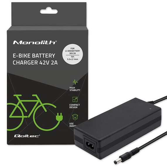 Qoltec 50760 Charger for e-bike batteries 36V | 42V | 2A | 5.5*2.1 | Techbox