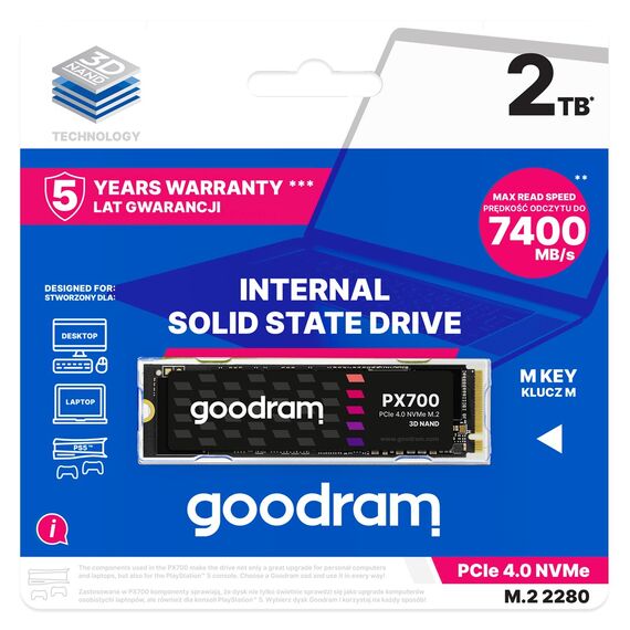 Goodram PX700 SSD SSDPR-PX700-02T-80 internal solid state drive M.2 2.05 TB PCI Express 4.0 NVMe 3D NAND | Techbox
