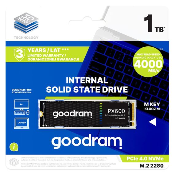 Goodram SSDPR-PX600-500-80 internal solid state drive M.2 500 GB PCI Express 4.0 3D NAND NVMe - SSD - Hard Drives - Techbox