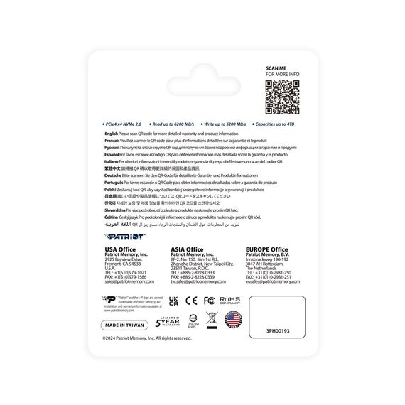 SSD Patriot P400 V4 M.2 PCI-Ex4 NVMe 4TB 6.2GB/s (P400VP4TBM28H) - SSD - Hard Drives - Techbox