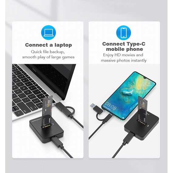 Gembird DD-U3M2 storage drive docking station USB 3.2 Gen 1 (3.1 Gen 1) Type-C Black | Techbox