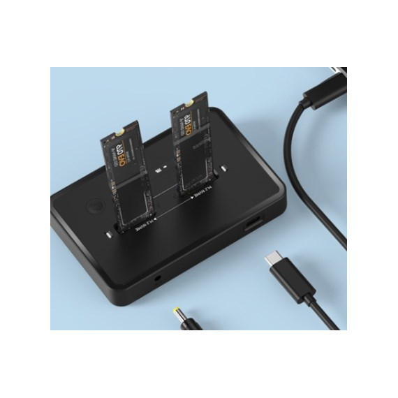 Gembird DD2-U3M2 Desktop dual drive USB Type-C M.2 NVME (and SATA) SSD docking station, black - Cases & Accessories - Hard Drives - Techbox