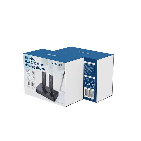 Gembird DD2-U3M2 Desktop dual drive USB Type-C M.2 NVME (and SATA) SSD docking station, black - Cases & Accessories - Hard Drives - Techbox