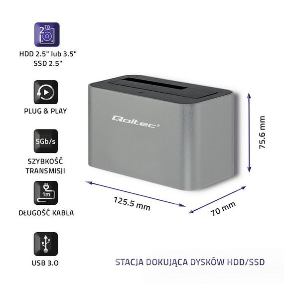 Qoltec 5315 Docking station HDD/SSD | 2.5"/3.5" SATA | USB 3.0 | Techbox