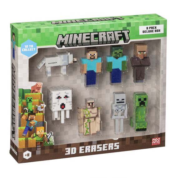 MINECRAFT 3D ERASERS - 8 PACK DELUXE BOX VER.A |  Techbox