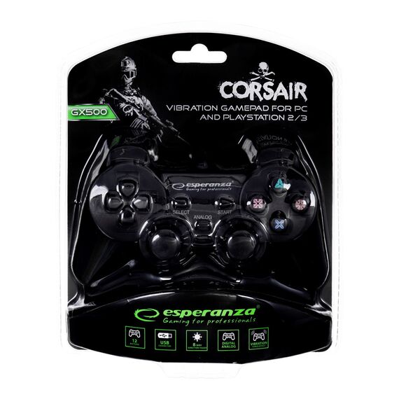 Esperanza EG106 Gaming Controller Joystick PC,Playstation 2,Playstation 3 Analogue / Digital USB 2.0 Black | Techbox