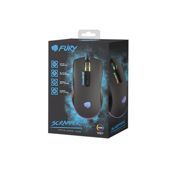 FURY Scrapper mouse Gaming Ambidextrous USB Type-A Optical 6400 DPI - Mice - Keyboards & Mice - Techbox