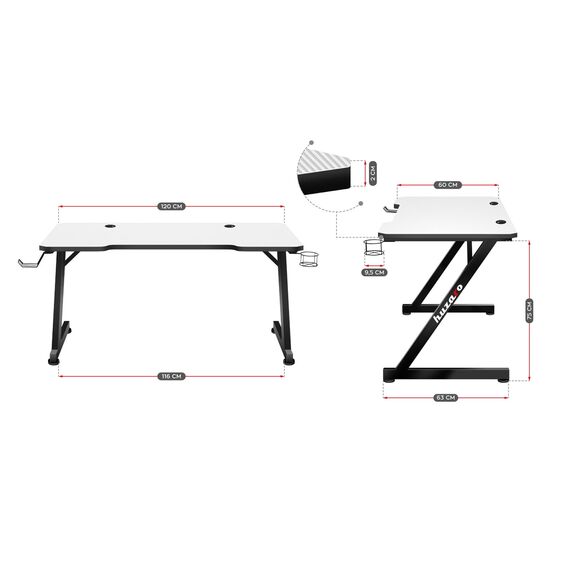 GAMING DESK HUZARO HERO 2.5 WHITE | Techbox
