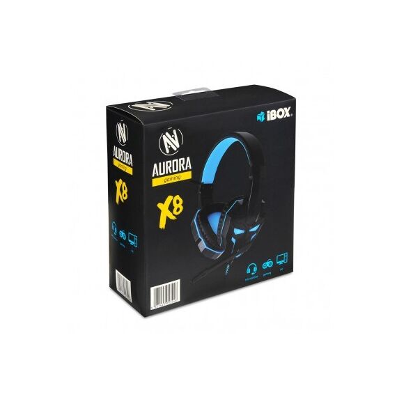 iBox X8 Headset Wired Head-band Gaming Black, Blue | Techbox