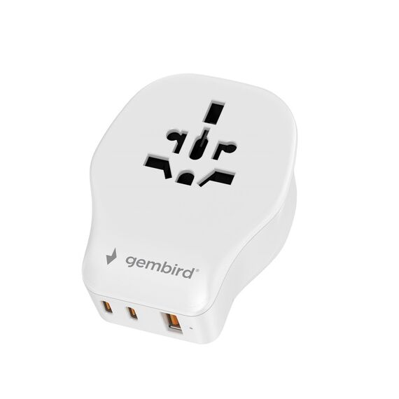 Gembird TPA-1A2C20-02-W Universal travel power adapter, 20 W, white - Adaptors & Plugs - Cables & Adapters - Techbox