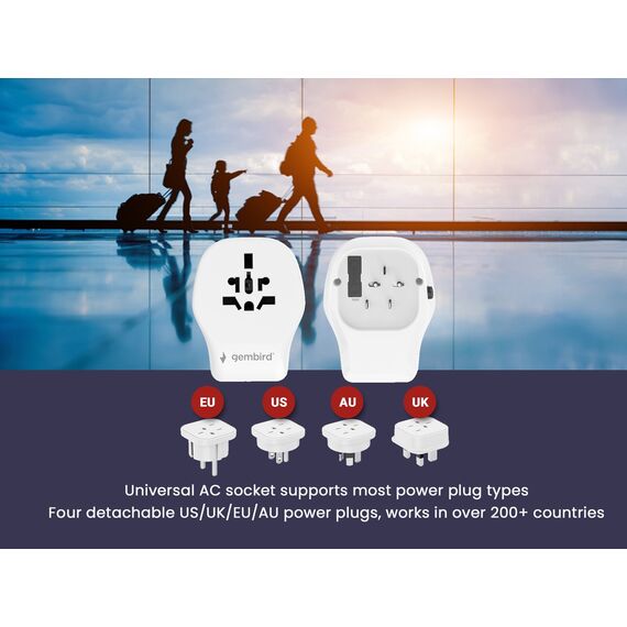 Gembird TPA-1A2C20-02-W Universal travel power adapter, 20 W, white - Adaptors & Plugs - Cables & Adapters - Techbox