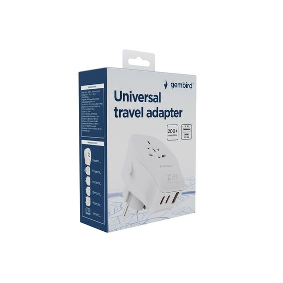 Gembird TPA-1A2C20-02-W Universal travel power adapter, 20 W, white - Adaptors & Plugs - Cables & Adapters - Techbox