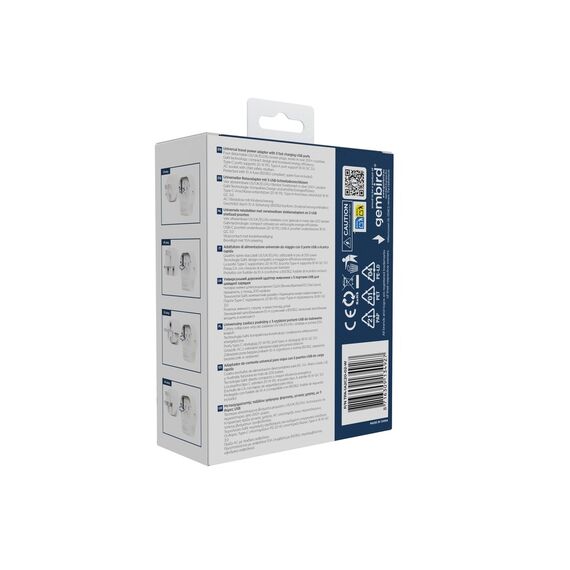 Gembird TPA-1A2C20-02-W Universal travel power adapter, 20 W, white - Adaptors & Plugs - Cables & Adapters - Techbox