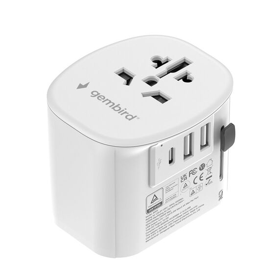Gembird TPA-EU2A1C15-01-W Grounded universal travel power adapter, 15 W, white - Adaptors & Plugs - Cables & Adapters - Techbox