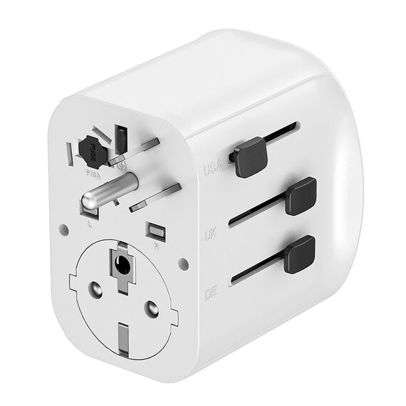 Gembird TPA-EU2A1C15-01-W Grounded universal travel power adapter, 15 W, white - Adaptors & Plugs - Cables & Adapters - Techbox