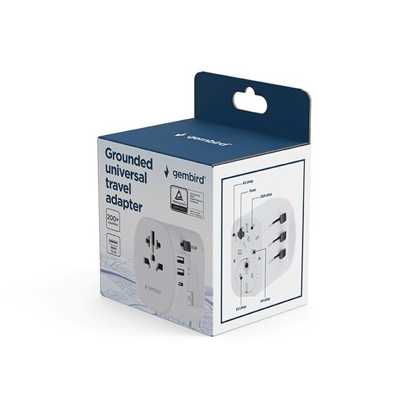 Gembird TPA-EU2A1C15-01-W Grounded universal travel power adapter, 15 W, white - Adaptors & Plugs - Cables & Adapters - Techbox