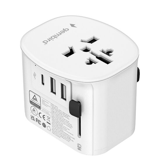 Gembird TPA-EU2A1C15-01-W Grounded universal travel power adapter, 15 W, white - Adaptors & Plugs - Cables & Adapters - Techbox