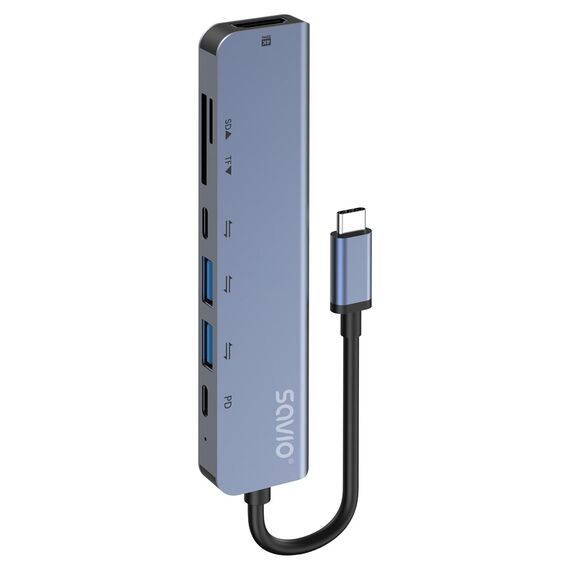 Savio AK-82 interface hub USB Type-C 5000 Mbit/s Black | Techbox