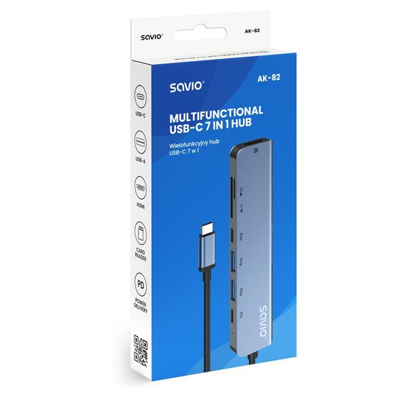 Savio AK-82 interface hub USB Type-C 5000 Mbit/s Black | Techbox