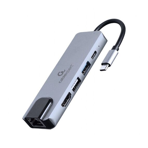 Gembird A-CM-COMBO5-04 USB Type-C 5-in-1 multi-port adapter (Hub + HDMI + PD + LAN) - Adaptors & Plugs - Cables & Adapters - Techbox