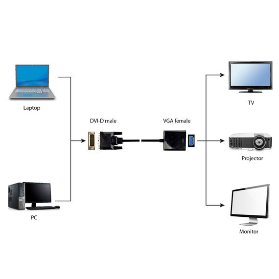 Gembird A-DVID-VGAF-01 video cable adapter 0.2 m DVI-D VGA (D-Sub) Black - Adaptors & Plugs - Cables & Adapters - Techbox