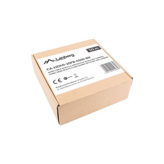 Lanberg CA-HDMI-20FB-0500-BK optical cable HDMI M/M 50m v2.0 4K AOC - Monitor Cables - Cables & Adapters - Techbox