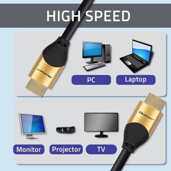 Qoltec 50356 HDMI v2.1 Cable Ultra high speed 8K | 60Hz | 28AWG | GOLD | 3m | Techbox