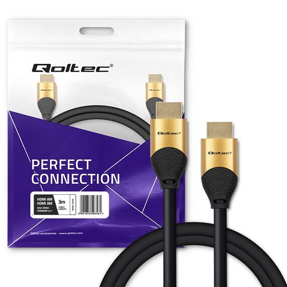 Qoltec 50356 HDMI v2.1 Cable Ultra high speed 8K | 60Hz | 28AWG | GOLD | 3m | Techbox
