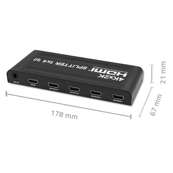 Qoltec 51798 Active HDMI Splitter 4 x HDMI 4K x 2K | 3.4Gb/s - Adaptors & Plugs - Cables & Adapters - Techbox