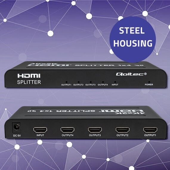 Qoltec 51798 Active HDMI Splitter 4 x HDMI 4K x 2K | 3.4Gb/s - Adaptors & Plugs - Cables & Adapters - Techbox