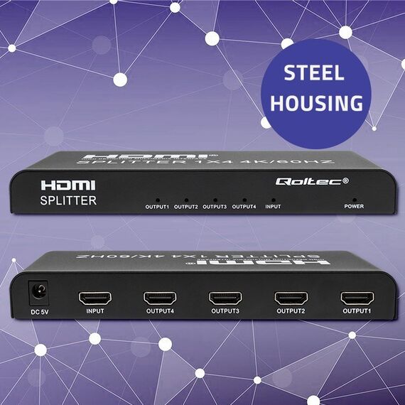 Qoltec 51799 Active HDMI Splitter 4 x HDMI 4K x 2K | 6Gb/s | 60Hz | Techbox