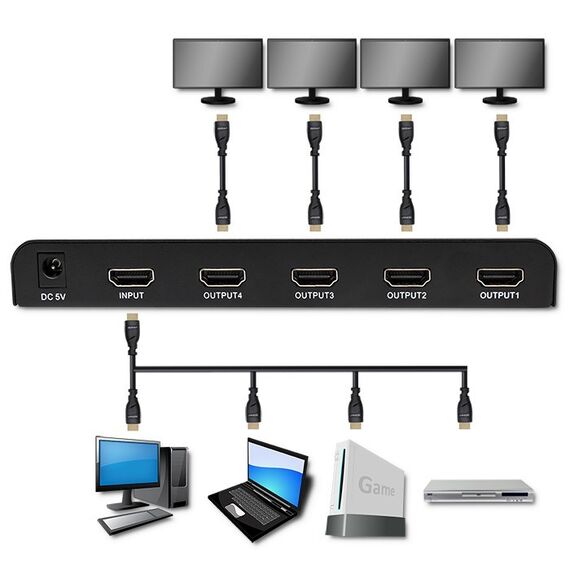 Qoltec 51799 Active HDMI Splitter 4 x HDMI 4K x 2K | 6Gb/s | 60Hz | Techbox