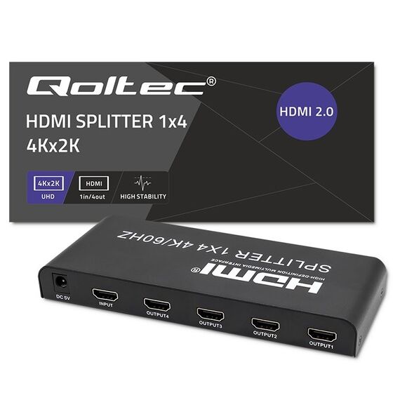 Qoltec 51799 Active HDMI Splitter 4 x HDMI 4K x 2K | 6Gb/s | 60Hz | Techbox