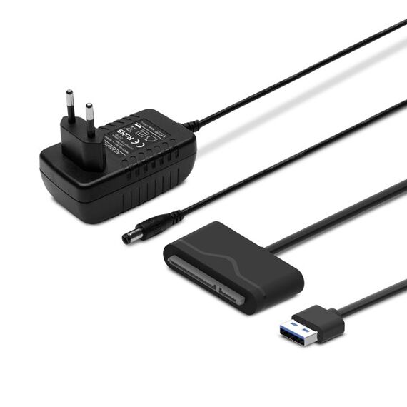 SAVIO AK-39  USB 3.0 - SATA III adapter for 3.5″/2,5" drives with power supply Black | Techbox