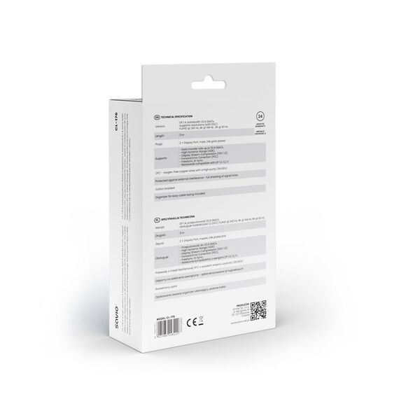 SAVIO DISPLAYPORT (M) - DISPLAYPORT (M) CABLE, V1.4, 3 m, CL-176 - Monitor Cables - Cables & Adapters - Techbox