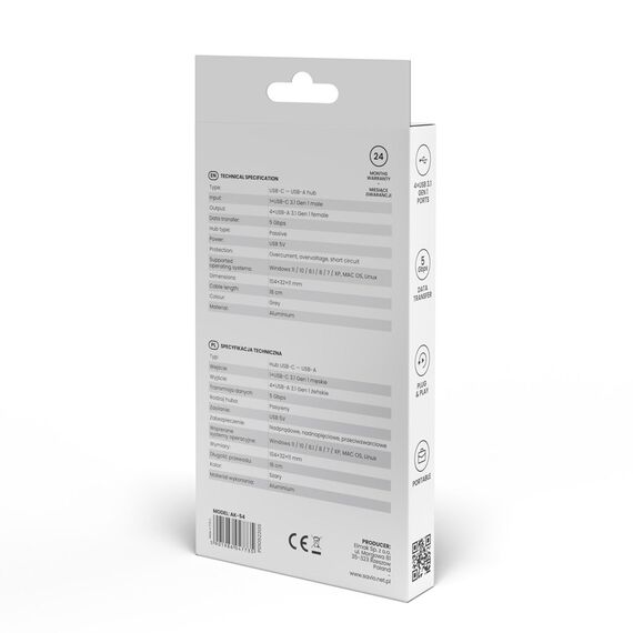SAVIO Hub USB-C - 4 x USB-A, AK-54 | Techbox