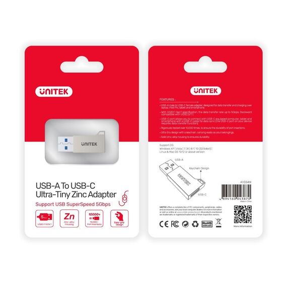 UNITEK USB-A TO USB-C 3.1 GEN1 ADAPTER, A1034NI | Techbox