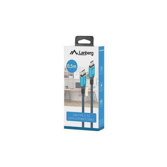 Lanberg CA-CMCM-44CU-0005-BK USB cable USB4 Gen 2x2 0.5 m USB C Black, Blue - USB Cables - Cables & Adapters - Techbox