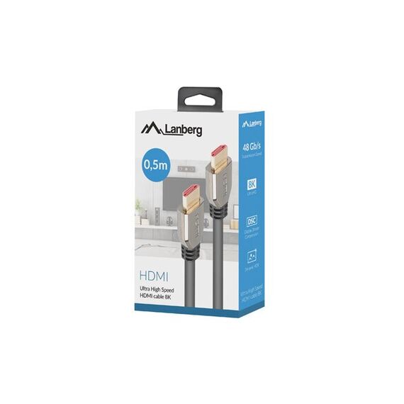 Lanberg CA-HDMI-30CU-0005-BK cable HDMI 0.5 m HDMI Type A (Standard) 8K 60Hz - Monitor Cables - Cables & Adapters - Techbox