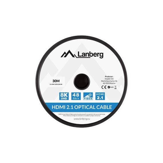 LANBERG CABLE HDMI M/M V2.1 30M 8K OPTICAL AOC - Monitor Cables - Cables & Adapters - Techbox