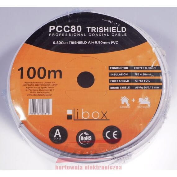 Libox Kabel koncentryczny PCC80 100m coaxial cable RG-6/U White | Techbox