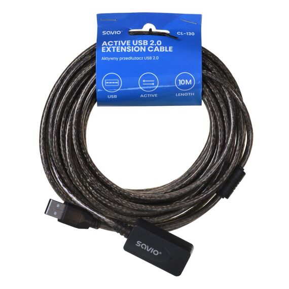 SAVIO CL-130 USB active port extension 10m USB 2.0-A male USB 2.0-A female Black - USB Cables - Cables & Adapters - Techbox