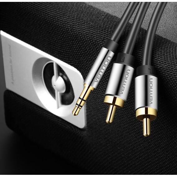 Vention 3.5mm Male to 2RCA Male Audio Cable 2M Black Metal Type | Techbox
