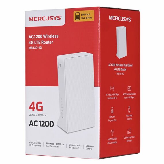 Mercusys MB130-4G wireless router Ethernet Dual-band (2.4 GHz / 5 GHz) White | Techbox