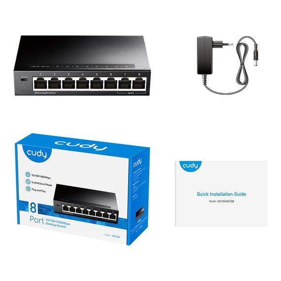 Cudy GS108 network switch Gigabit Ethernet (10/100/1000) Black - Switches - Network Devices - Techbox