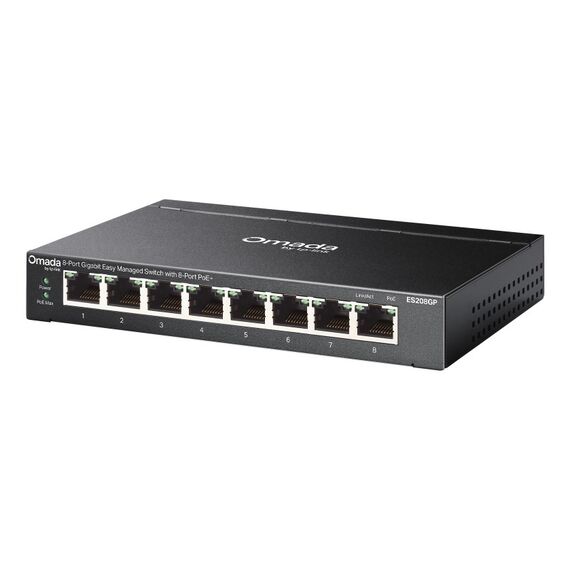 TP-Link Omada ES208GP network switch Managed L2 Gigabit Ethernet (10/100/1000) Power over Ethernet (PoE) DIN rail Black - Switches - Network Devices - Techbox