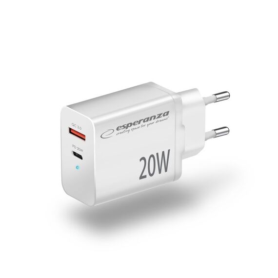Esperanza EZC105W mains charger 20W White - Travel Chargers - Smartphone Chargers - Techbox